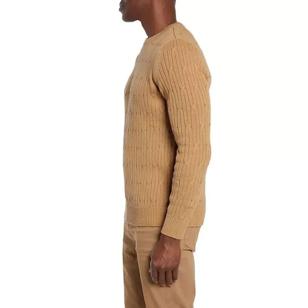 Express Mens Cable Knit Sweater XL Pecan Brown Cotton Crew Neck Pullover